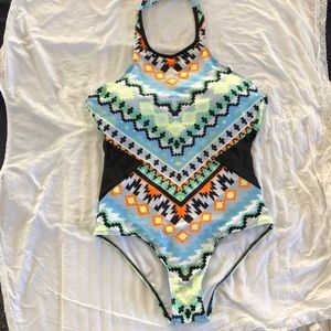 Multicolored Aztec print one piece swimsuit